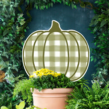 Load image into Gallery viewer, Sage Gingham Pumpkin Garden Stake
