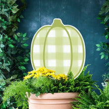 Load image into Gallery viewer, Light Green Gingham Pumpkin Garden Stake
