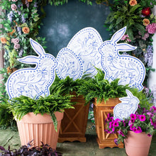 Load image into Gallery viewer, Mini Blue Chinoiserie Bunny Yard Art
