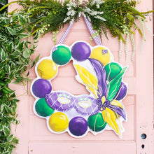 Load image into Gallery viewer, Painted Right-Feather Mardi Gras Mask Wreath
