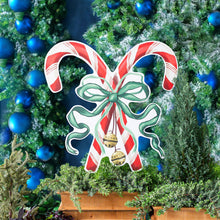 Load image into Gallery viewer, Large Red Crossed Candy Canes with Green Bow Garden Stake
