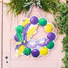 Load image into Gallery viewer, Painted Left-Feather Mardi Gras Mask Wreath
