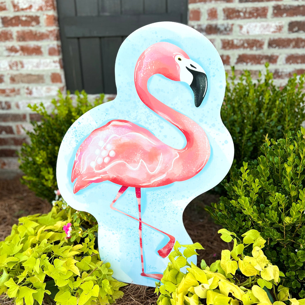 Splashing Right-Facing Flamingo Garden Stake
