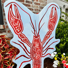 Load image into Gallery viewer, Red Chinoiserie Crawfish Garden Stake
