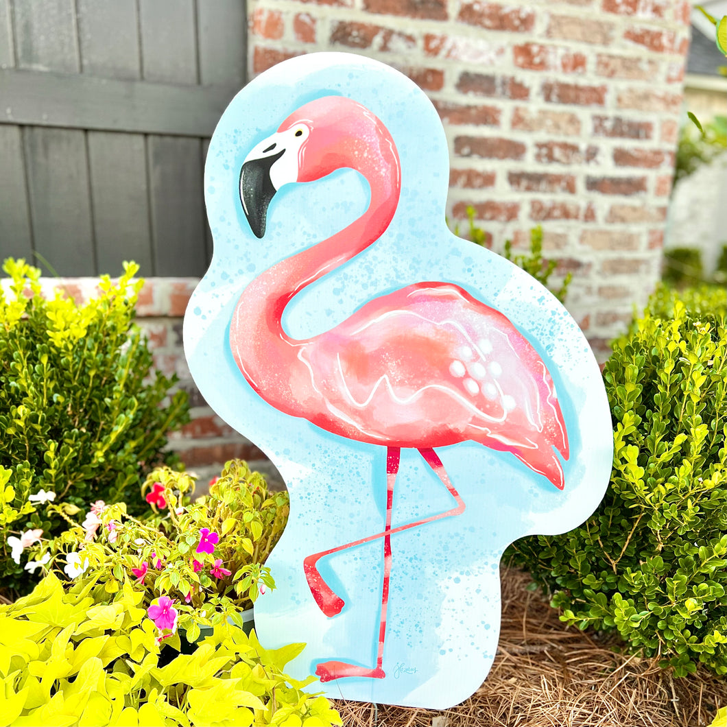 Splashing Left-Facing Flamingo Garden Stake