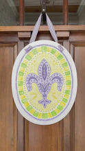 Load and play video in Gallery viewer, Watercolor Mardi Gras Fleur de Lis Door Hanger
