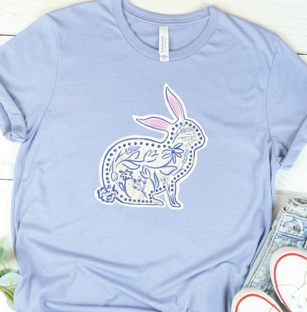 Chinoiserie Bunny T-Shirt in Heather Blue