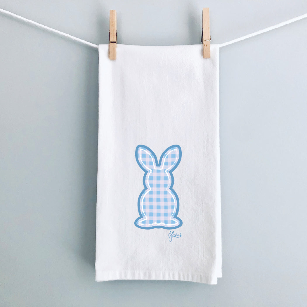 Blue Gingham Bunny Tea Towel