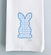 Load image into Gallery viewer, Blue Gingham Bunny Tea Towel
