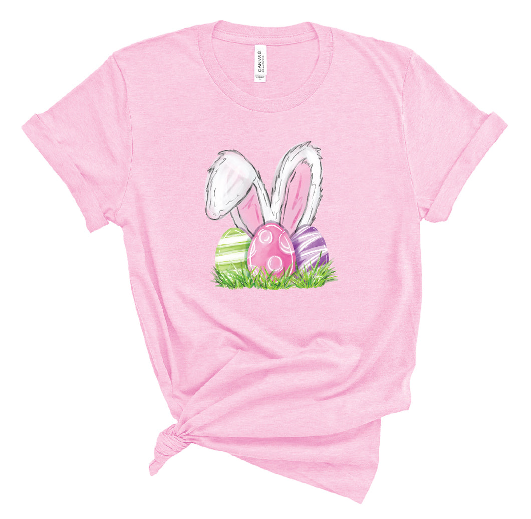 Bunny Ears with Eggs T-Shirt in Heather Bubble Gum