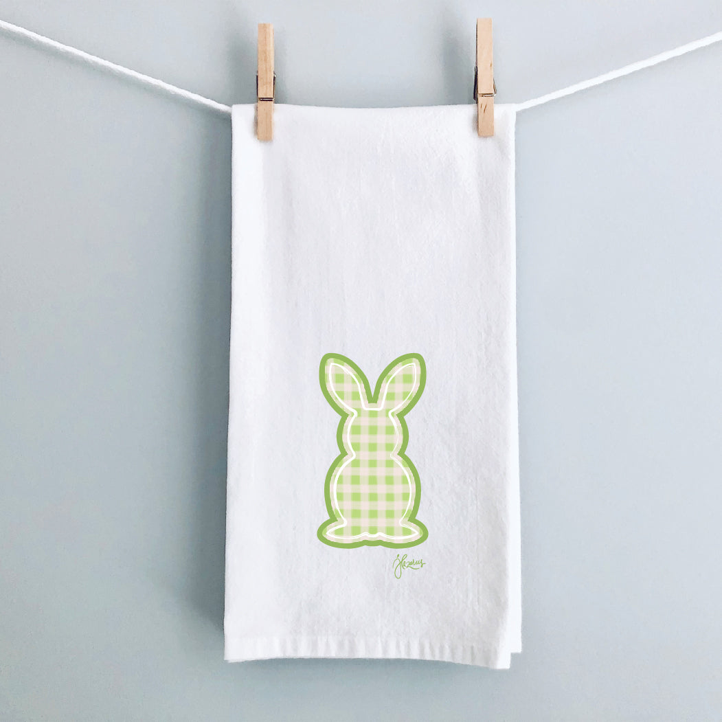 Green Gingham Bunny Tea Towel