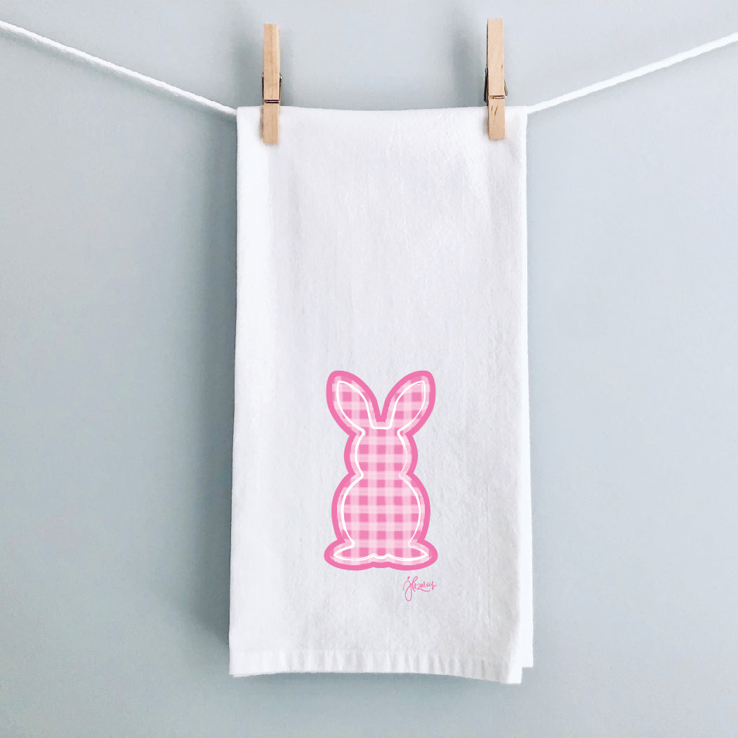 Pink Gingham Bunny Tea Towel