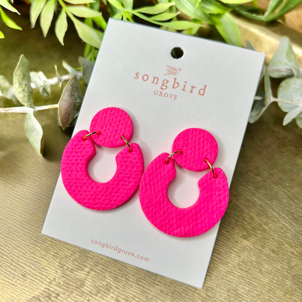 Vivid Pink Round Drop Clay Earrings