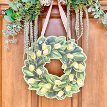 Load image into Gallery viewer, Magnolia and Yellow Tulip Wreath Door Hanger
