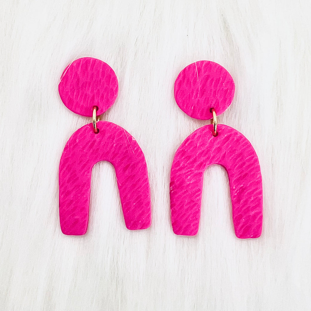 Vivid Pink Medium Horseshoe Earrings