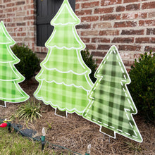 Load image into Gallery viewer, Large Gingham Christmas Tree Garden Stakes
