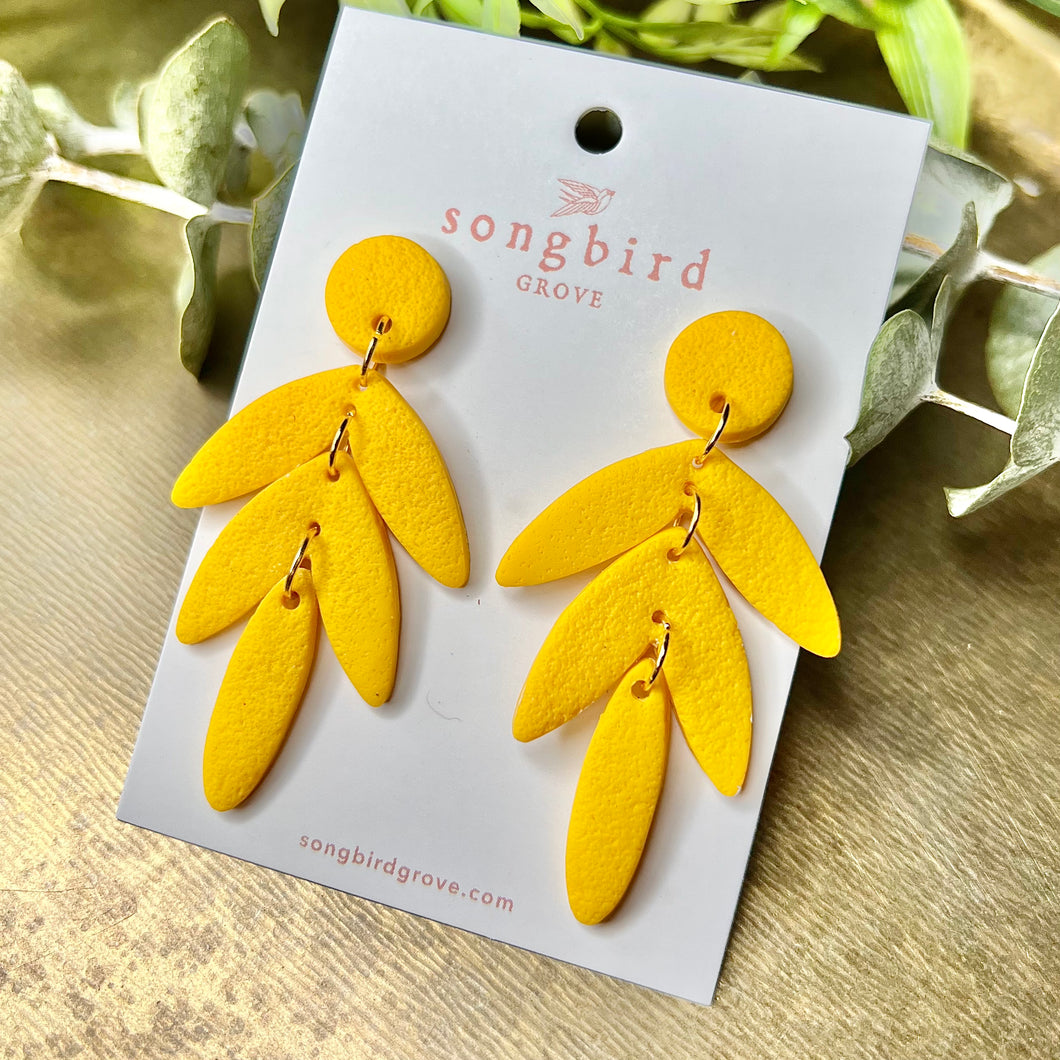 Leaf Drop Clay Earrings in Yellow