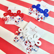 Load image into Gallery viewer, Large Red, White, and Blue Clover Earrings
