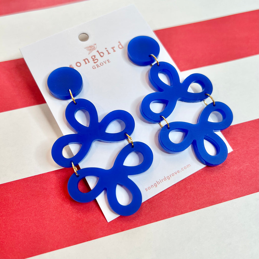 Royal Blue Clover Earrings with a Stud