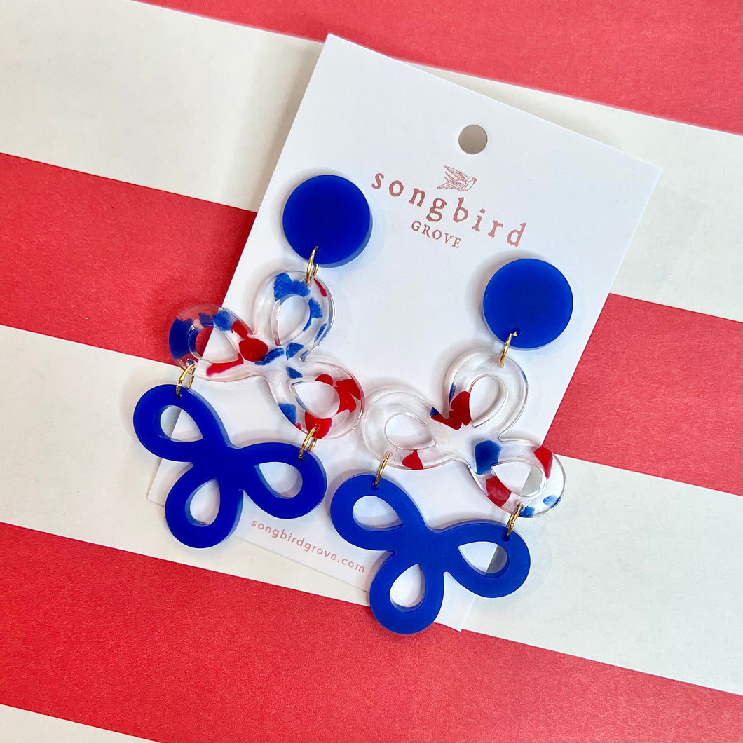 Royal Blue and Speckled Clover Earrings with a Stud