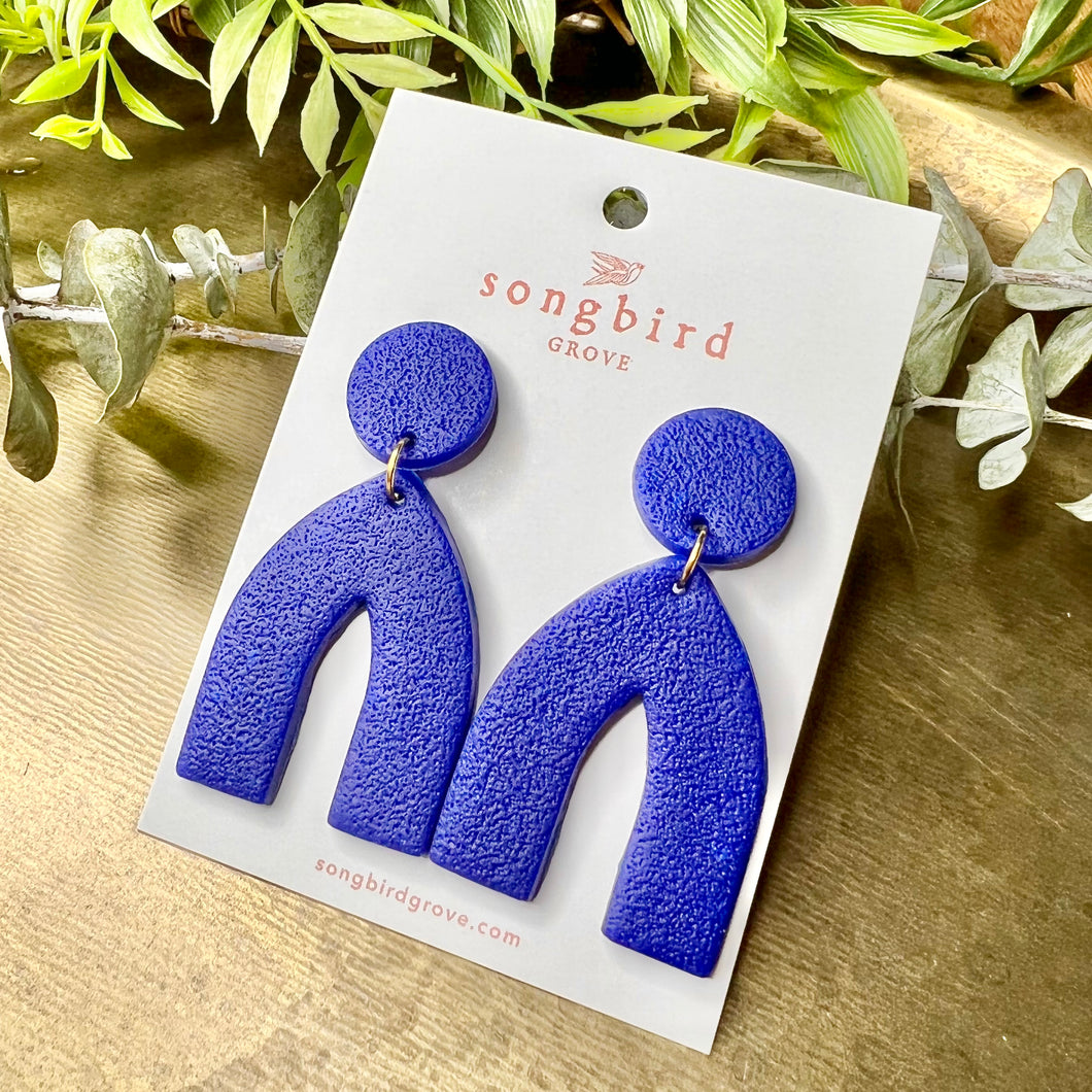 Royal Blue Textured Horseshoe Earrings
