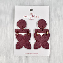 Load image into Gallery viewer, 3-Tier Quatrefoil Clay Earrings in Deep Crimson
