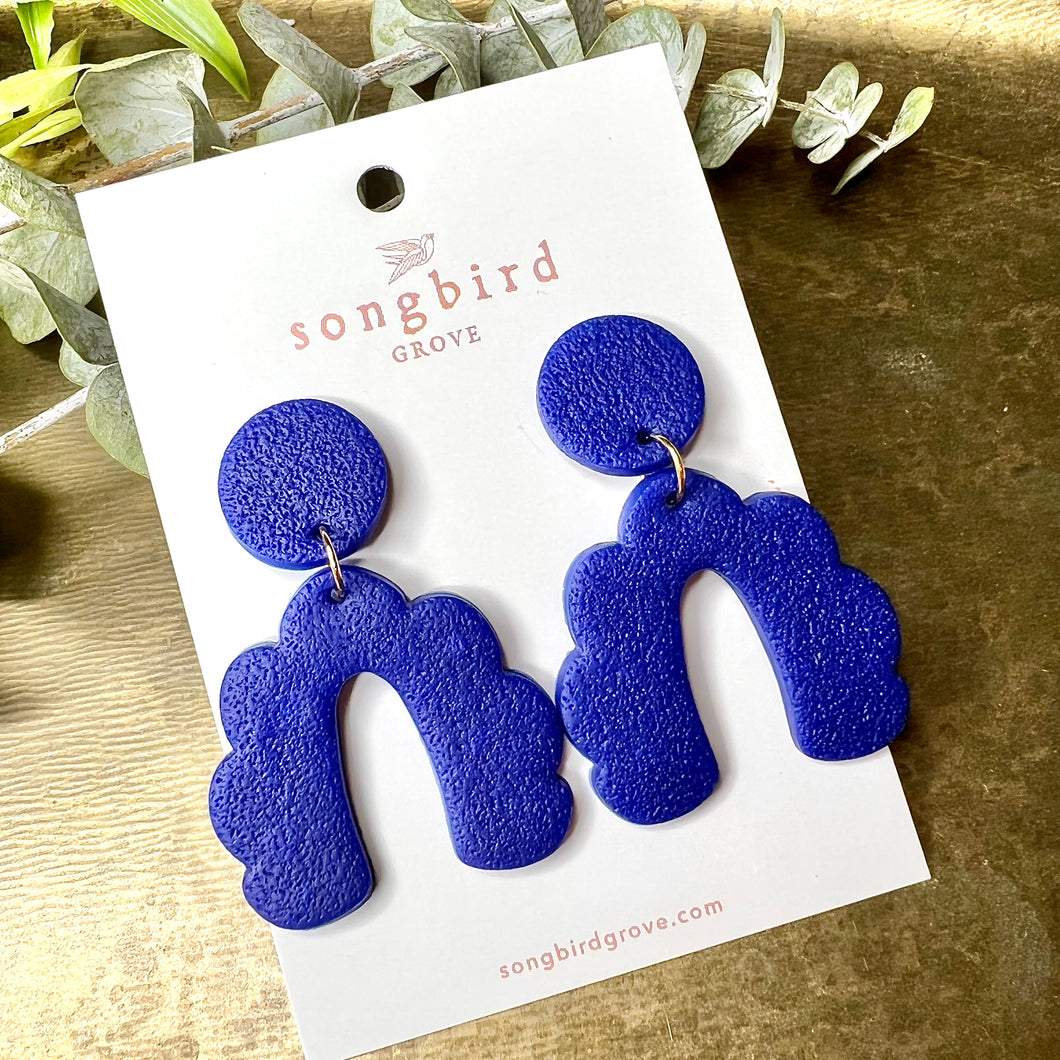 Royal Blue Textured Scalloped Earrings