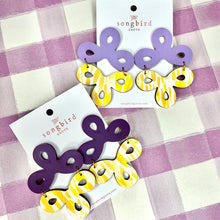 Load image into Gallery viewer, Large Lilac and Painted Yellow Clover Earrings
