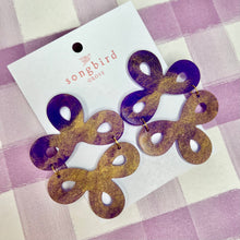 Load image into Gallery viewer, Large Purple and Gold Clover Earrings
