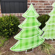 Load image into Gallery viewer, Large Gingham Christmas Tree Garden Stakes
