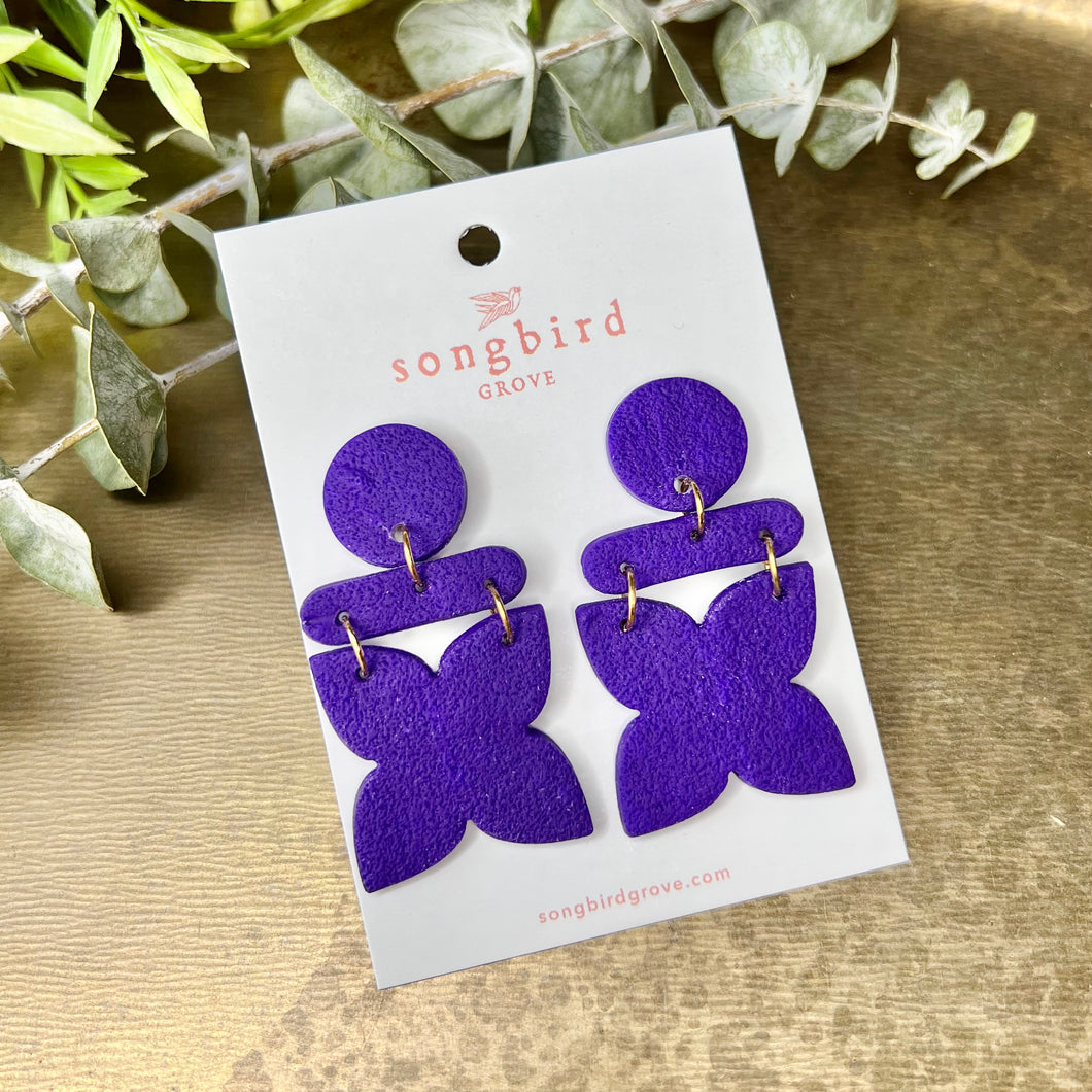 3-Tier Quatrefoil Clay Earrings in Purple