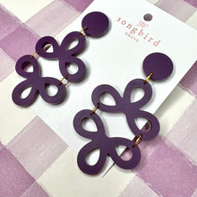 Load image into Gallery viewer, Eggplant Purple Clover Earrings with a Stud
