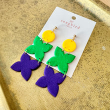Load image into Gallery viewer, Mardi Gras Quatrefoil Clay Earrings

