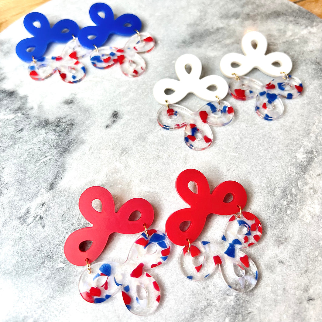 Large Red, White, and Blue Clover Earrings