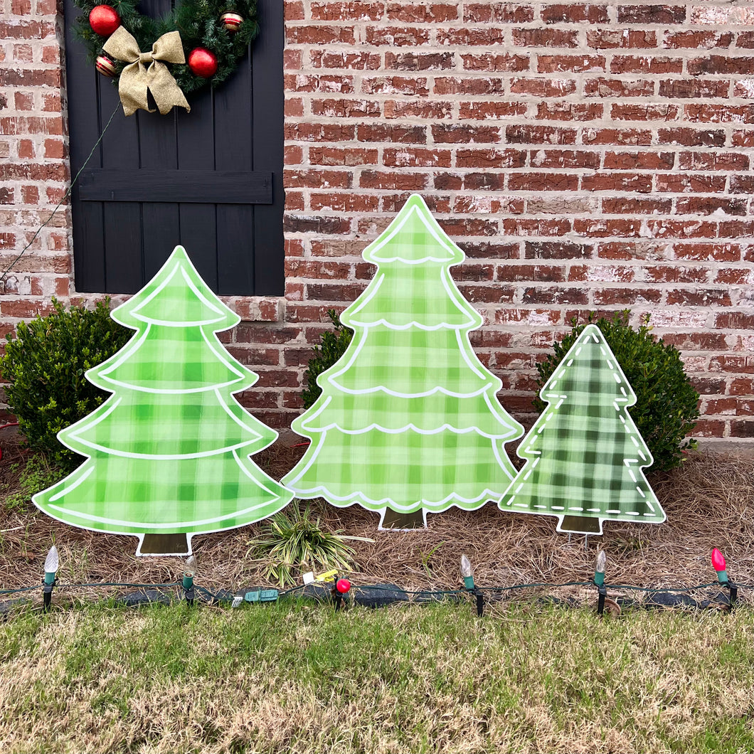 Large Gingham Christmas Tree Garden Stakes