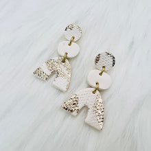 Load image into Gallery viewer, 3-Tier Gold Leaf and White Textured Earrings
